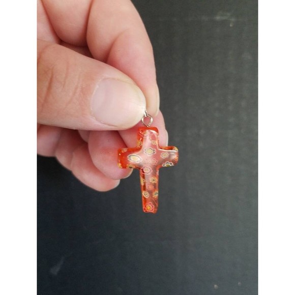 Millefiori Burnt Orange Cross Pendant - Picture 4 of 10